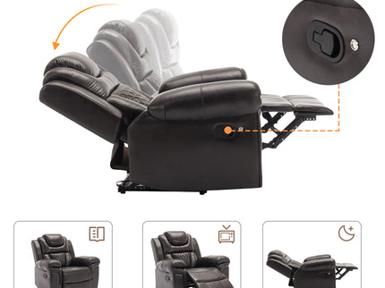 3 Pieces Recliner Sofa Sets Home Theater Seating Manual Recliner Chair & Center Console And LED Light Strip For Living Room - Brown