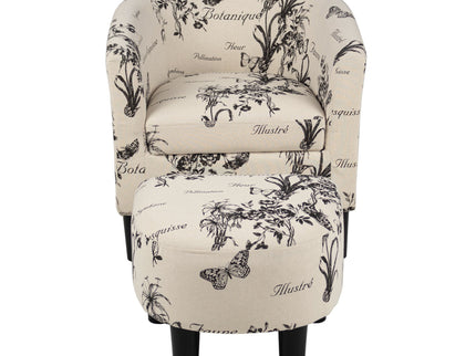 Accent Chair With Matching Ottoman Upholstered Round Backrest, Seating Set - Off White / White