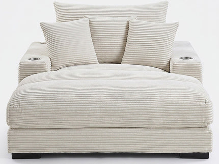 Upholstered Chaise Lounge With Cup Holders USB Port And Pillows