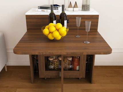 Extendable Dining Table With Power Socket, Lockable Casters, Storage Cabinet