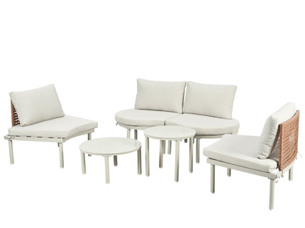 6 Piece Patio Set, Half Moon Outdoor Sectional Sofa With 2 High Low Coffee Tables, 4 Pillows & Cushions