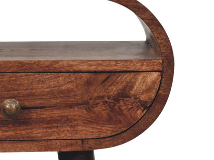 Circular Bedside Table With Open Slot - Caramel