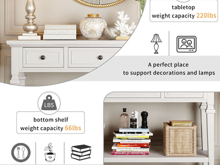 Classic Retro Style Console Table With 3 Top Drawers And Open Style Bottom Shelf - Antique White