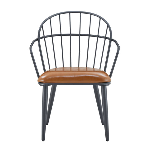 Industrial Inspired Upholstered Dining Chair Set With Metal Legs (Set of 2) - Brown