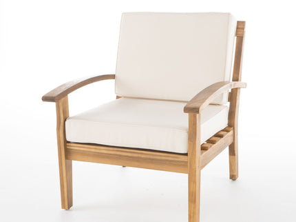 Outdoor Club Chair With Cushion And Acacia Wood Frame - Teak