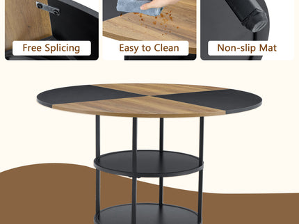 Diameter - Modern Splicing Circular Dining Table Double Layer Storage - Wood / Black