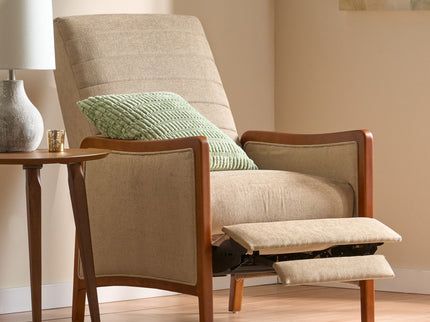 Mid Century Modern Fabric Channel Stitch Wood Pushback Recliner