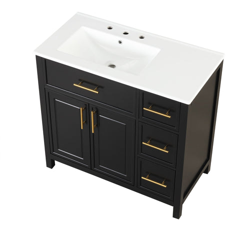 Modern Bathroom Vanity With Sink Top, 2 Doors And 3 Drawers