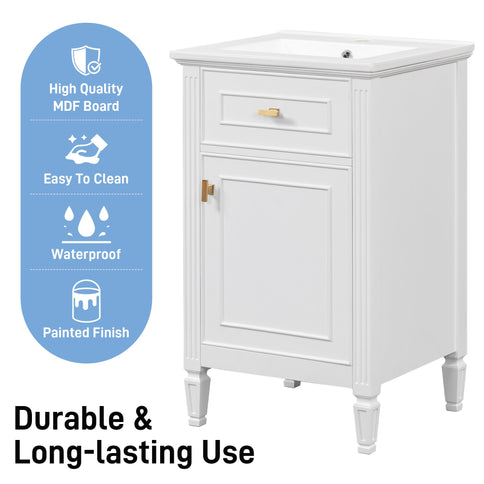 Bathroom Vanity With Sink, Adjustable Shelf, Tilt-Out Drawer