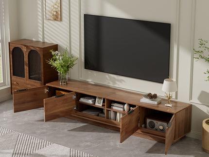 TV Stand, Entertainment Center & Fluted Door & Cable Management, Soft Closing Hinges - Walnut