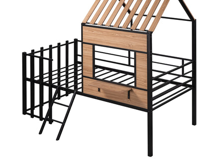 Loft Bed With Roof, Window, Guardrail, Ladder