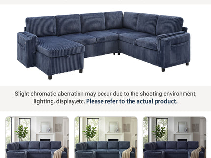 Convertible U-Shaped Sectional Sofa Bed With USB Ports And Storage
