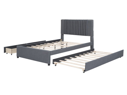 Upholstered Platform Bed With Drawers, Classic Headboard Design