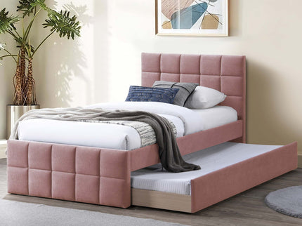 Contemporary Style Bed With Trundle Upholstered Headboard And Footboard Grid Pattern