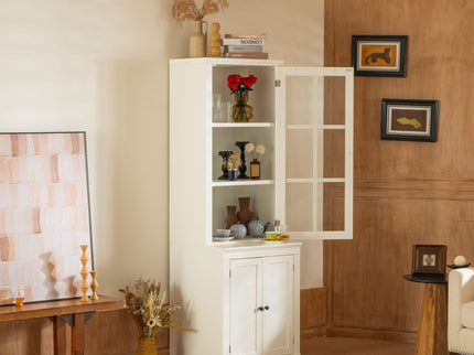 Retro Style Hutch Cabinet With Glass Door, China Cabinet For Home
