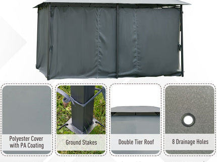 Outsunny - Patio Gazebo, Outdoor Gazebo Canopy Shelter With Curtains, Vented Roof, Steel Frame For Garden, Lawn, Backyard And Deck, - Sage Gray