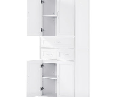 Tall Bathroom Storage Cabinet With 4 Doors 3 Drawers Adjustable Shelves - White