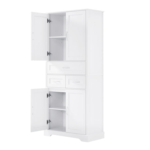 Tall Bathroom Storage Cabinet With 4 Doors 3 Drawers Adjustable Shelves - White