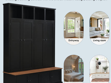Hall Tree With Bench And Cabinet, 4 In 1 Entryway Bench With Coat Rack