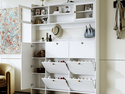 On Trend Multifunctional Tipping Bucket Shoe Cabinet With Storage Shelf & 6 Flip Drawers