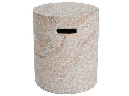 Modern Concrete Side Table With Travertine, Indoor / Outdoor Use - Beige