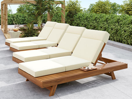 Acacia Wood Lounge Chaise Set With Headrest And Water Resistant Cushions - Beige