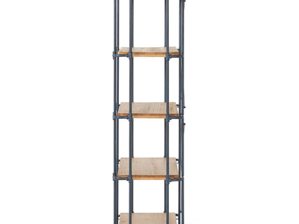 Yorktown - Industrial 5 Shelf Bookcase With Metal Pipework And Solid Fir - Natural