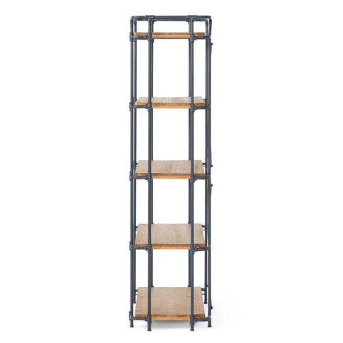 Yorktown - Industrial 5 Shelf Bookcase With Metal Pipework And Solid Fir - Natural