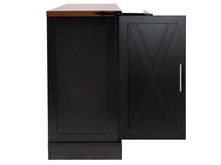 Barn Door Storage Cabinet With 2 Drawers & Door Rack, Adjustable Shelves
