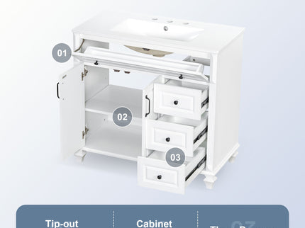 Modern Bathroom Vanity With Sink, 3 Drawers & 2 Doors