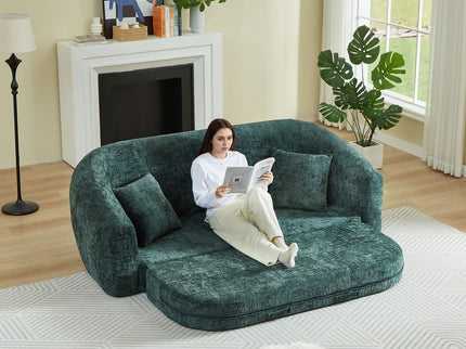 Curved Convertible Sofa, 2 In 1 Fold Out Bed With Pull Out Base And Deep Seat