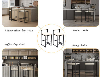 Elegant Bar Stool Set With Backrest And Footrest, Counter Height (Set of 2)