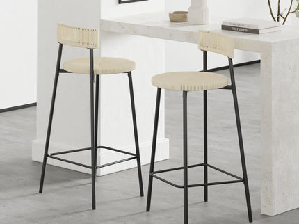 Boho Style Handwoven Paper Rope Counter Stools (Set of 2)
