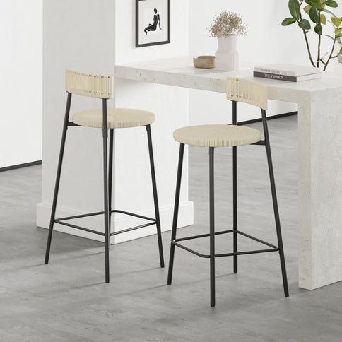 Boho Style Handwoven Paper Rope Counter Stools (Set of 2)