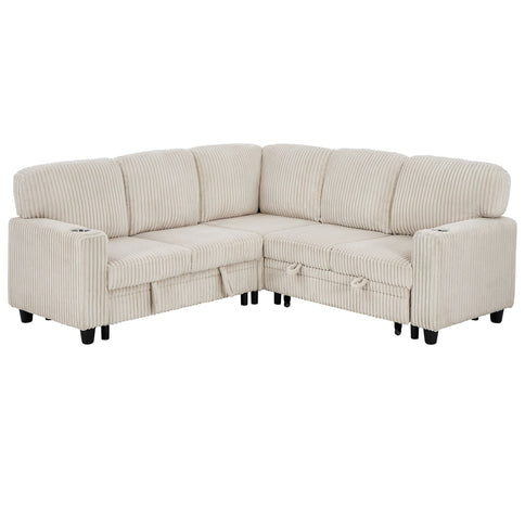 L-Shaped Sofa With Pull Out Sofa Bed With USB