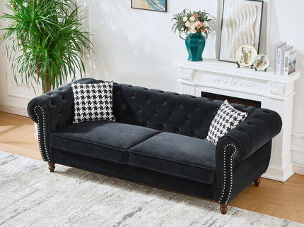 Chesterfield Upholstery Fabric Sofa With Roll Armrest & Nailhead