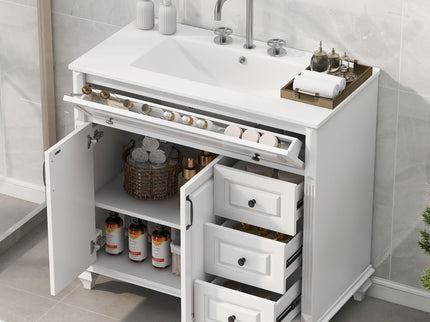 Modern Bathroom Vanity With Sink, 3 Drawers & 2 Doors
