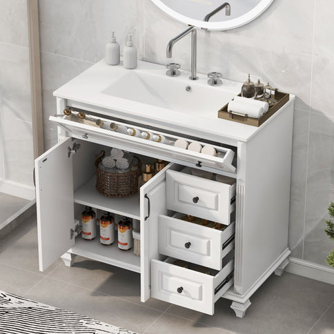 Modern Bathroom Vanity With Sink, 3 Drawers & 2 Doors