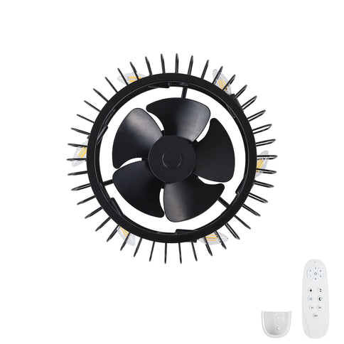Flush Mount Ceiling Fan With Lights, Low Profile Fandelier With E12 Sockets, Reversible DC Motor, 6 Speeds - Black