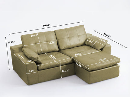 L - Shaped Modular 2 Seater Sofa With Movable Ottoman And High Density Sponge Cushions For Living Room