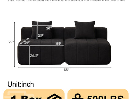 Modular Sectional Sofa With 2 Pillows, Symmetrical Design