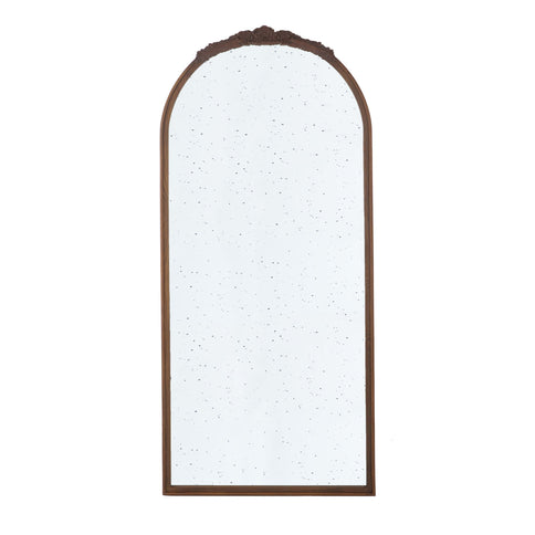 Hand Carved Rose Antique Mirror Frame, Large Arch Mirror Wall Decor For Living Room, Bathroom, Entryway - Brown