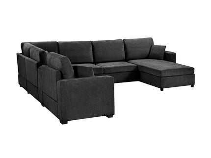 Modular 5 Seat U-Shape Sectional Sofa With Chaise Lounge, Built In Cup Holders And Storage Drawer