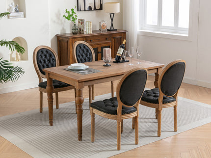French Style Solid Wood Frame Antique Painting, Hand-Pulled Buckle Decoration Artificial Dining Chair With Nailhead Trim, Wood Legs
