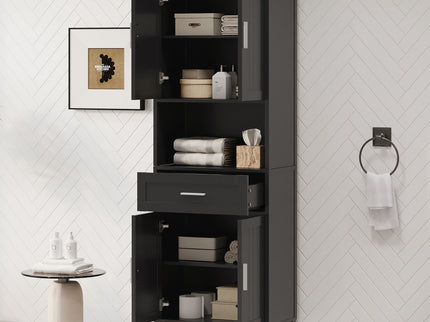 Freestanding Tall Bathroom Cabinet With Soft Close Doors And Adjustable Shelves