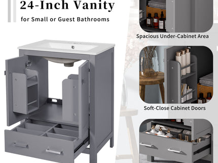 Bathroom Vanity With Integrated Undermount Ceramic Sink, 2 Doors And 1 Drawer, Soft Close Hinges