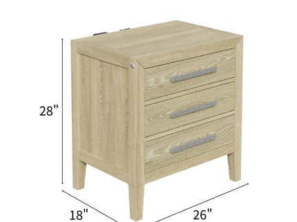 Adeline - 3 Drawers Nightstand With USB & LED Light - Natural Wood Wash