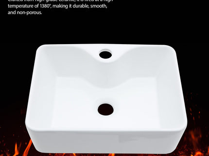 Rectangular Bathroom Sink With Towel Bar & Faucet Hole, Wall Mounted - White