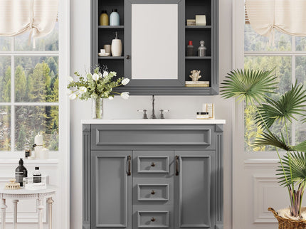 Bathroom Vanity With Top Sink, Mirror Cabinet, 2 Soft Closing Doors & 2 Drawers