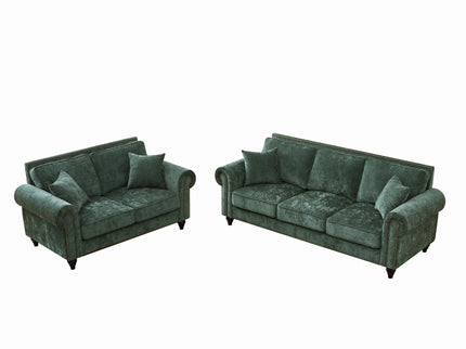 Modern 3 And 2 Seater Sofa With Rolled Arms, Tufted Upholstered Couch